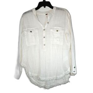 FREE PEOPLE White Talk to Me Button Down Sheer Blouse Small